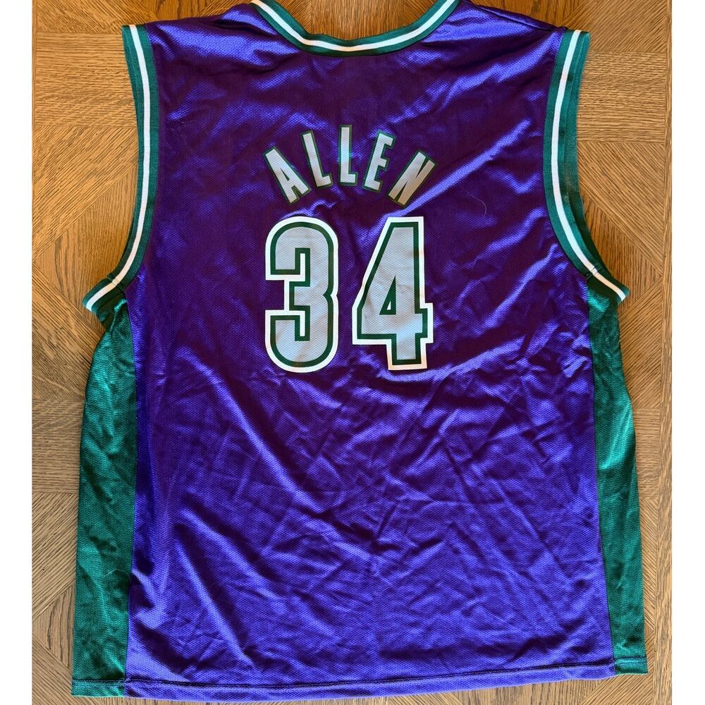Vintage Champion Milwaukee Bucks Ray Allen 34 Purple Jersey NBA Large